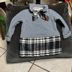HEARTY TODDLER GIRLS GRAY BLACK WHITE DRESS CHECK & BOW SIZE 2